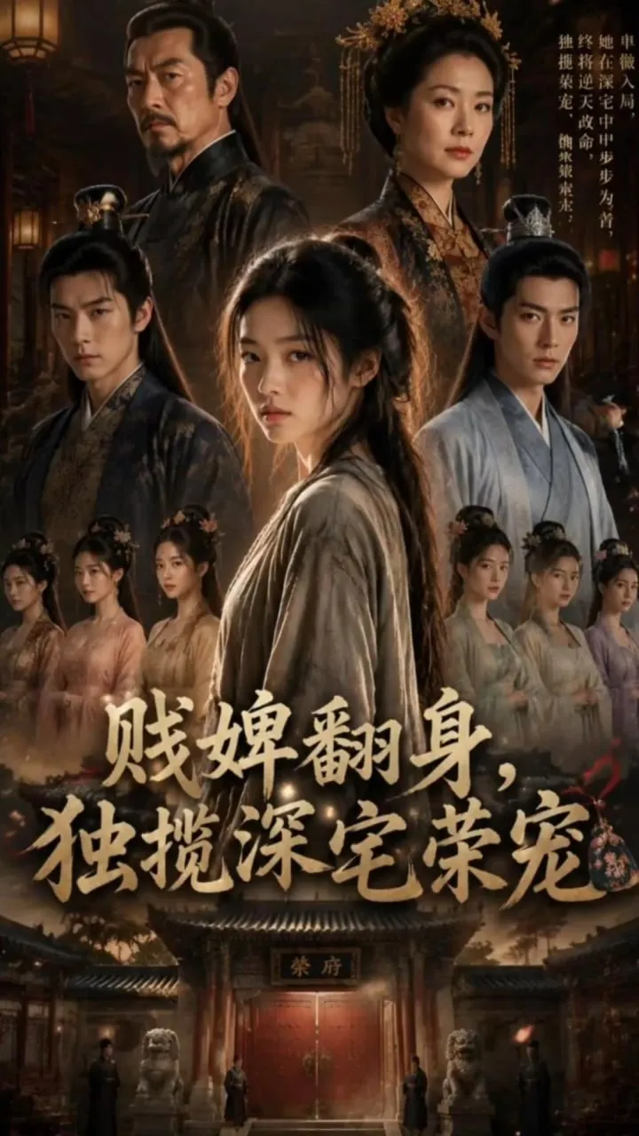 暗色背景中白衣女孩落泪，身后站着壮汉与红衣女子